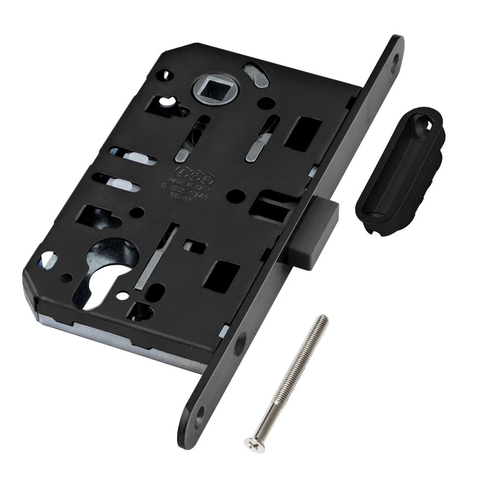 Фото B06103.50.93.640 Корпус врезного замка магнитный под цил. (черный) MEDIANA POLARIS с отв. пл. (скин)