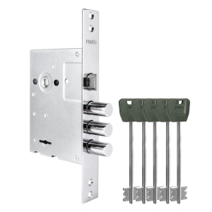 Замок врезной сувальдный MDV30/S-65.77 CP хром (длинный ключ) тех.уп.